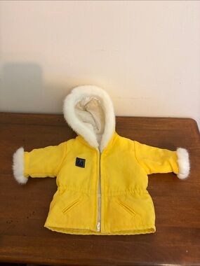 American Girl Yellow Hooded Jacket with White Faux Fur Trim